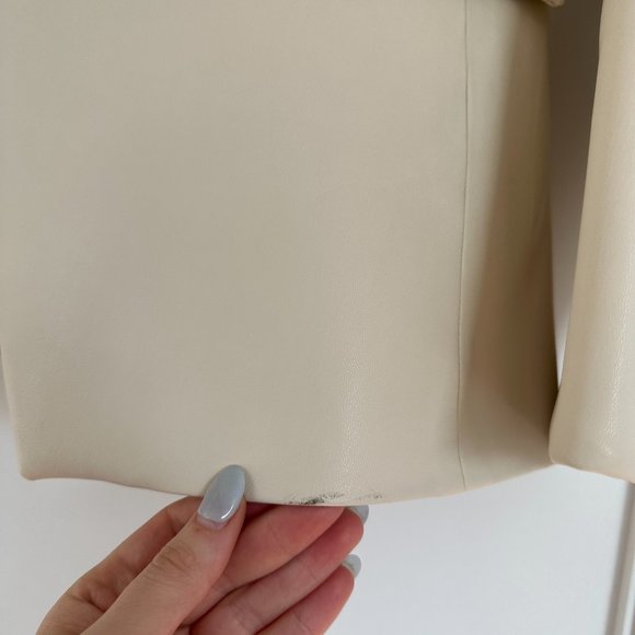 Veronica Beard Miller Dickey Jacket Size 2 in Ecru Faux Leather Double-breasted - Picture 6 of 11